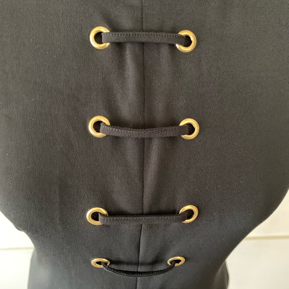 CARMEN Carmen Marc Valvo BLACK LACE UP GROMMET TRIM SLEEVELESS DRESS SIZE SMALL - Picture 7 of 16